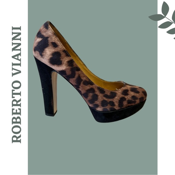 Roberto Vianni Cheetah Print Platform Heel Pump Shoe Size 38 - Picture 3 of 10